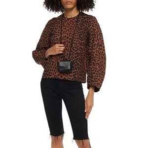 Ganni Gathered Organic Cotton-Poplin Leopard Print Blouse